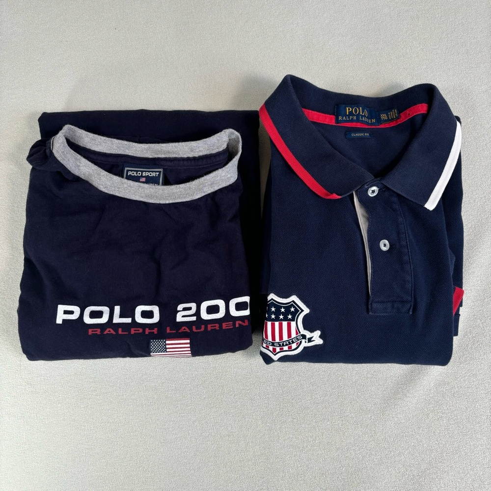 Polo Ralph Lauren Mens Shirt Size 2XL USA American Flag Patriot Bundle of 2 Lot